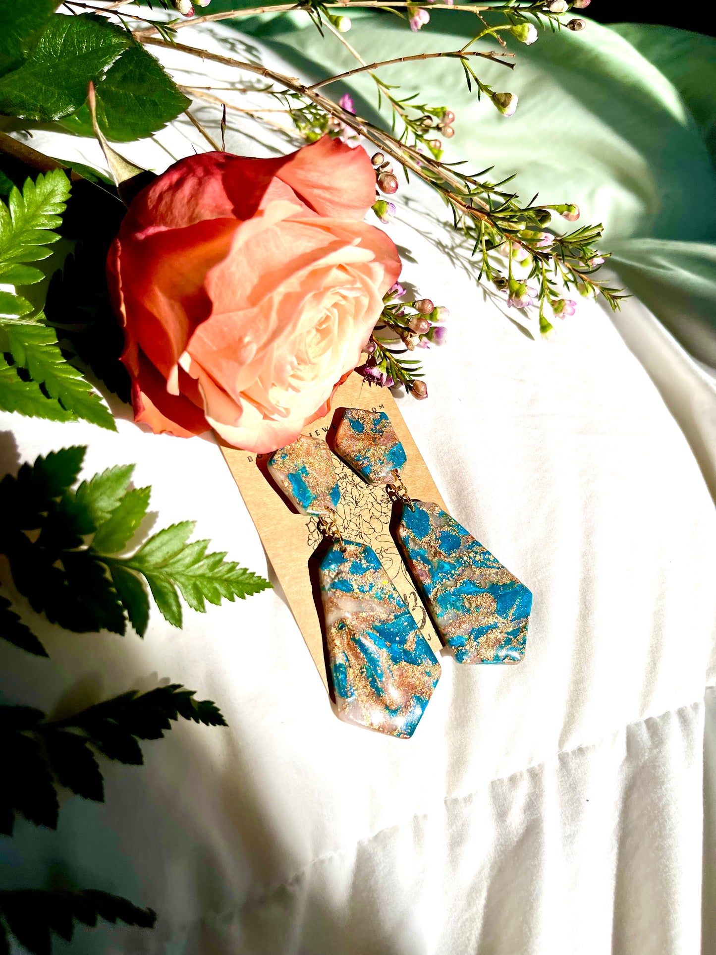 Cerulean Blush Long Geo Double Dangles